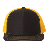 Richardson Snapback Trucker Cap, Black / Gold / Gold, Front view