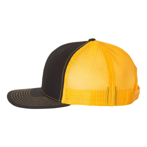 Richardson Snapback Trucker Cap, Black / Gold / Gold, Left Side view