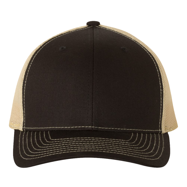 Richardson Snapback Trucker Cap, Black / Vegas Gold / Vegas Gold, Front view