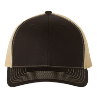Richardson Snapback Trucker Cap, Black / Vegas Gold / Vegas Gold, Front view