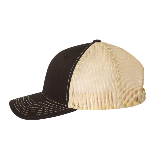 Richardson Snapback Trucker Cap, Black / Vegas Gold / Vegas Gold, Left Side view