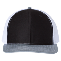 Richardson Snapback Trucker Cap, Black / White / Heather Grey, Front view