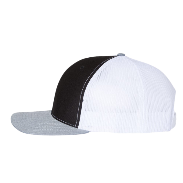 Richardson Snapback Trucker Cap, Black / White / Heather Grey, Left Side view