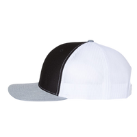 Richardson Snapback Trucker Cap, Black / White / Heather Grey, Left Side view