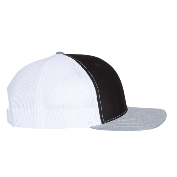 Richardson Snapback Trucker Cap, Black / White / Heather Grey, Right Side view