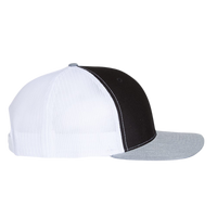 Richardson Snapback Trucker Cap, Black / White / Heather Grey, Right Side view