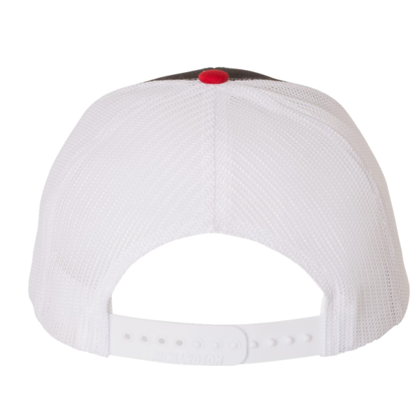 Richardson Snapback Trucker Cap, Black / White / Red, Back view