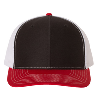 Richardson Snapback Trucker Cap, Black / White / Red, Front view
