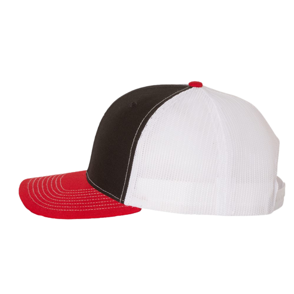 Richardson Snapback Trucker Cap, Black / White / Red, Left Side view