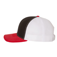 Richardson Snapback Trucker Cap, Black / White / Red, Left Side view