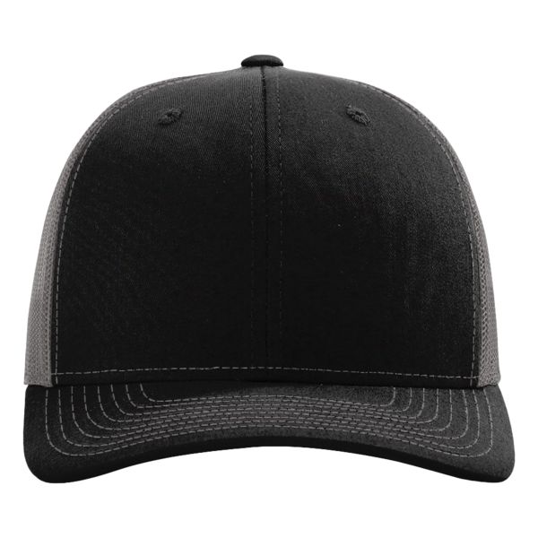 Richardson Sustainable Trucker Cap, Black / Charcoal, Front view