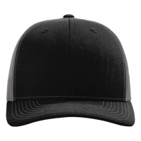 Richardson Sustainable Trucker Cap, Black / Charcoal, Front view