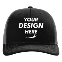 Richardson Sustainable Trucker Cap, Black / Charcoal, Front view, Mockup