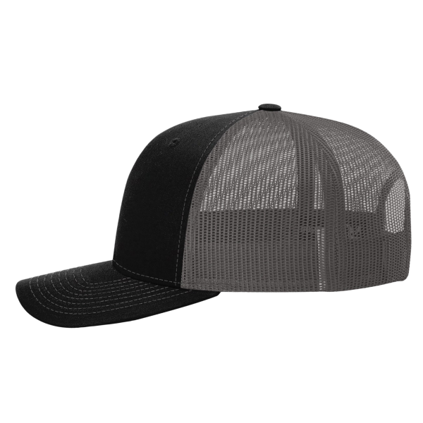 Richardson Sustainable Trucker Cap, Black / Charcoal, Left Side view