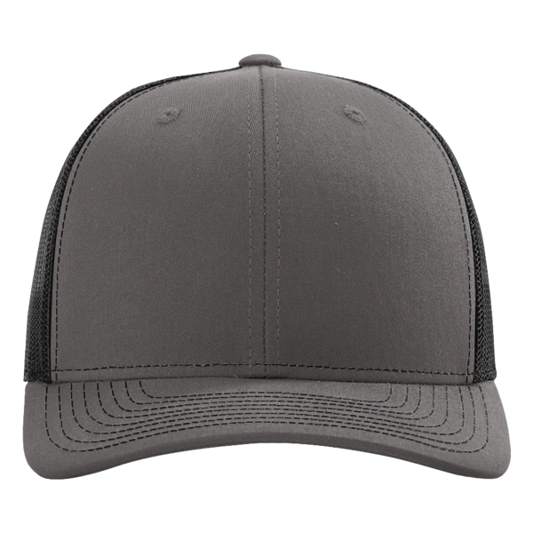 Richardson Sustainable Trucker Cap, Charcoal / Black, Front view