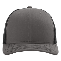 Richardson Sustainable Trucker Cap, Charcoal / Black, Front view