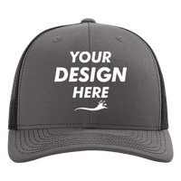 Richardson Sustainable Trucker Cap, Charcoal / Black, Front view, Mockup