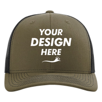 Richardson Sustainable Trucker Cap, Loden / Black, Front view, Mockup