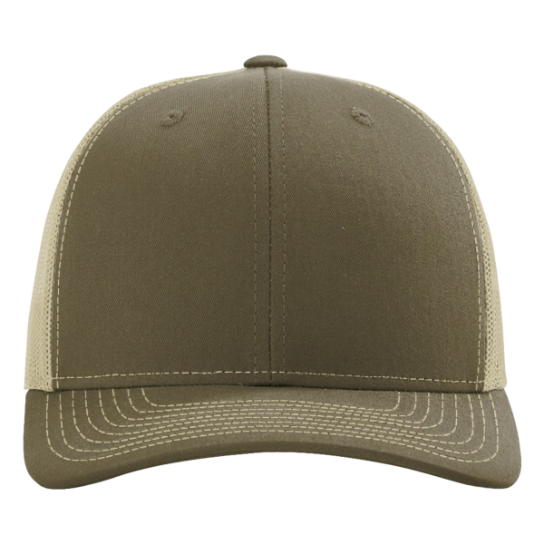 Richardson Sustainable Trucker Cap, Loden / Khaki, Front view