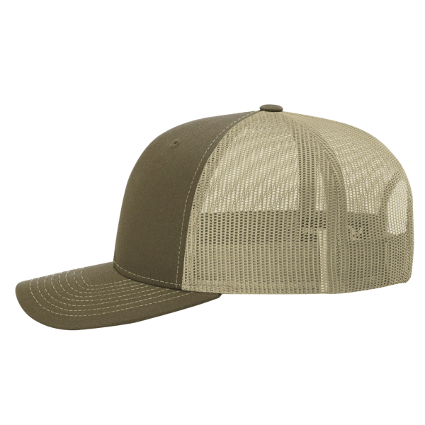 Richardson Sustainable Trucker Cap, Loden / Khaki, Left Side view