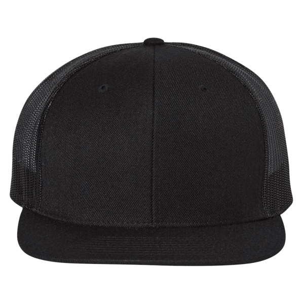 Richardson Wool Blend Flat Bill Trucker Cap, Black / Black / Black, Front view