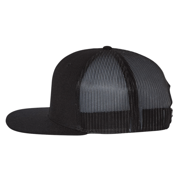 Richardson Wool Blend Flat Bill Trucker Cap, Black / Black / Black, Left Side view
