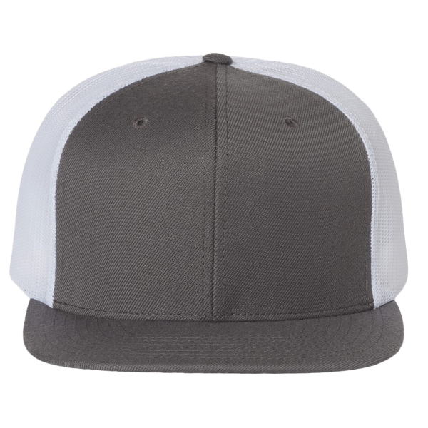 Richardson Wool Blend Flat Bill Trucker Cap, Charcoal / White / White, Front view