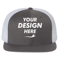 Richardson Wool Blend Flat Bill Trucker Cap, Charcoal / White / White, Front view, Mockup