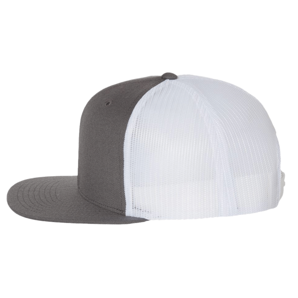 Richardson Wool Blend Flat Bill Trucker Cap, Charcoal / White / White, Left Side view