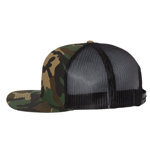 Richardson Wool Blend Flat Bill Trucker Cap, Green Camo / Black / Black, Left Side view