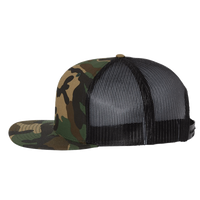 Richardson Wool Blend Flat Bill Trucker Cap, Green Camo / Black / Black, Left Side view