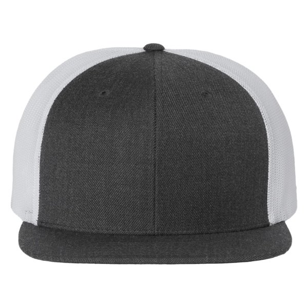 Richardson Wool Blend Flat Bill Trucker Cap, Heather Charcoal / White / White, Front view