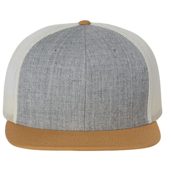 Richardson Wool Blend Flat Bill Trucker Cap, Heather Grey / Birch / Biscuit, Front view