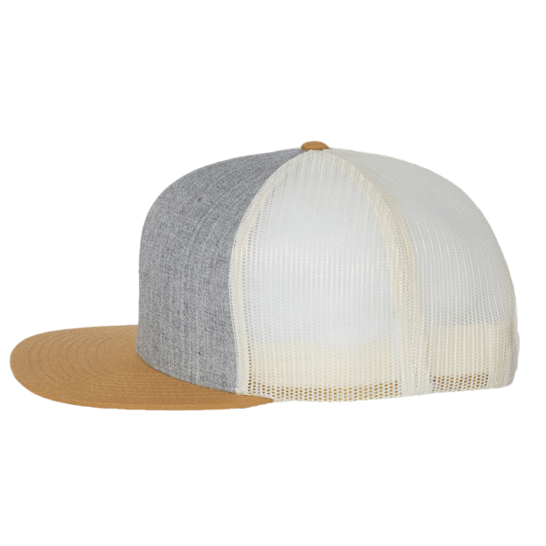 Richardson Wool Blend Flat Bill Trucker Cap, Heather Grey / Birch / Biscuit, Left Side view