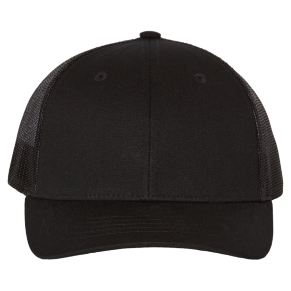 Richardson Youth Trucker Snapback Cap, Black / Black, Front view