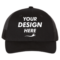 Richardson Youth Trucker Snapback Cap, Black / Black, Front view, Mockup