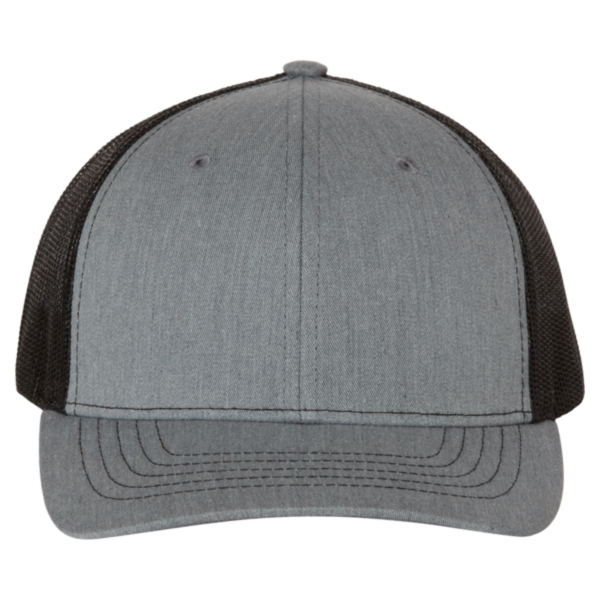 Richardson Youth Trucker Snapback Cap, Heather Grey / Black, Front view