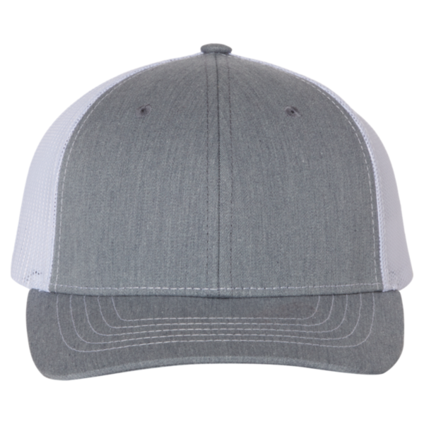 Richardson Youth Trucker Snapback Cap, Heather Grey / White, Front view
