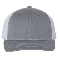 Richardson Youth Trucker Snapback Cap, Heather Grey / White, Front view