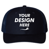 Richardson Youth Trucker Snapback Cap, Navy / Navy, Front view, Mockup