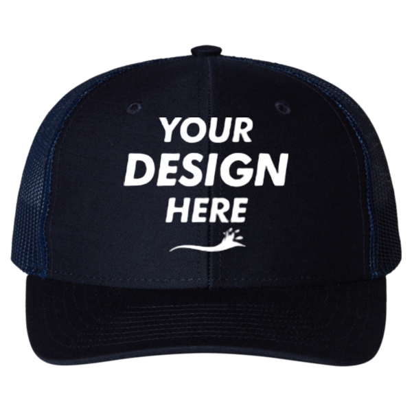 Richardson Youth Trucker Snapback Cap, Navy / Navy, Front view, Mockup