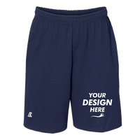 Russell Athletic Men's Cotton Classic Jersey Shorts with Pockets, Navy, Front view, Mockup