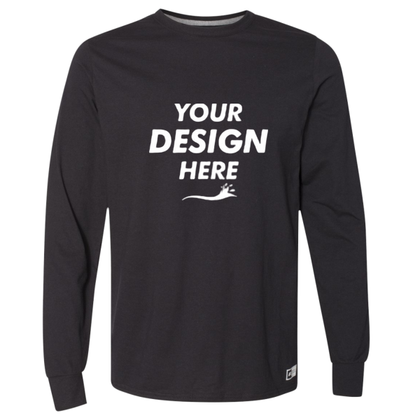 Russell Athletic Unisex Dri Power® CVC Performance Long Sleeve T-Shirt, Black, Front view, Mockup