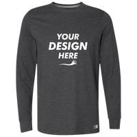 Russell Athletic Unisex Dri Power® CVC Performance Long Sleeve T-Shirt, Black Heather, Front view, Mockup