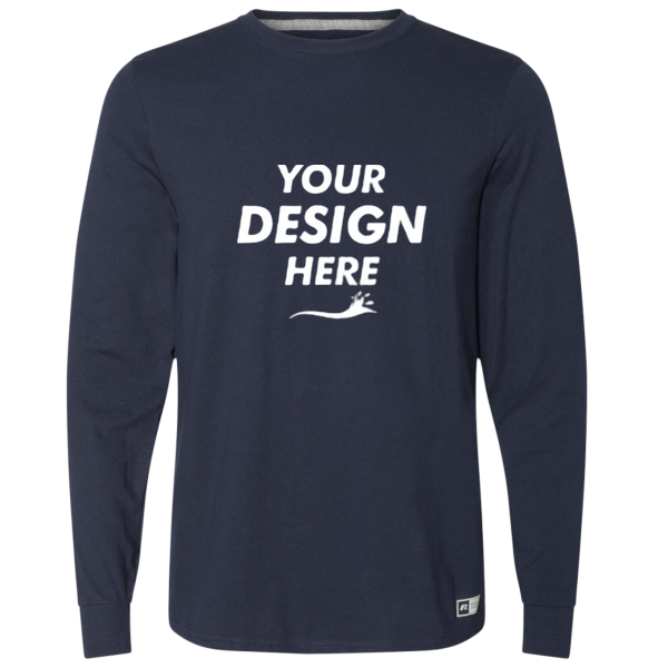 Russell Athletic Unisex Dri Power® CVC Performance Long Sleeve T-Shirt, Navy, Front view, Mockup