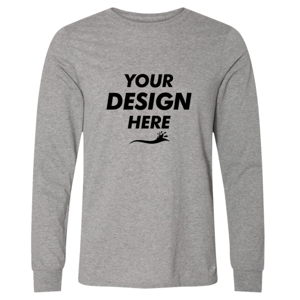 Russell Athletic Unisex Dri Power® CVC Performance Long Sleeve T-Shirt, Oxford, Front view, Mockup