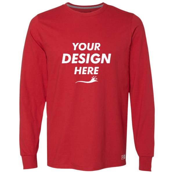 Russell Athletic Unisex Dri Power® CVC Performance Long Sleeve T-Shirt, True Red, Front view, Mockup