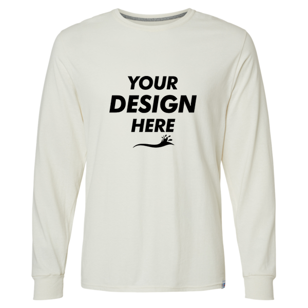 Russell Athletic Unisex Dri Power® CVC Performance Long Sleeve T-Shirt, Vintage White, Front view, Mockup