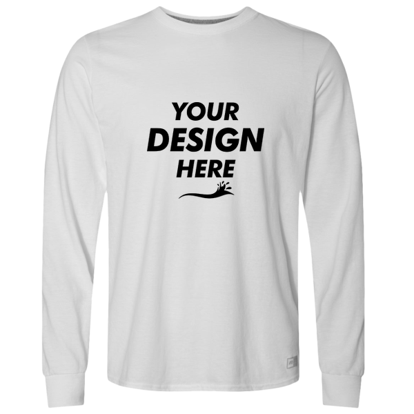 Russell Athletic Unisex Dri Power® CVC Performance Long Sleeve T-Shirt, White, Front view, Mockup