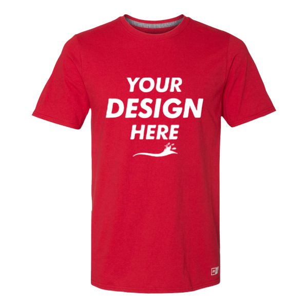 Russell Athletic Unisex Dri Power® CVC Performance T-Shirt, True Red, Front view, Mockup